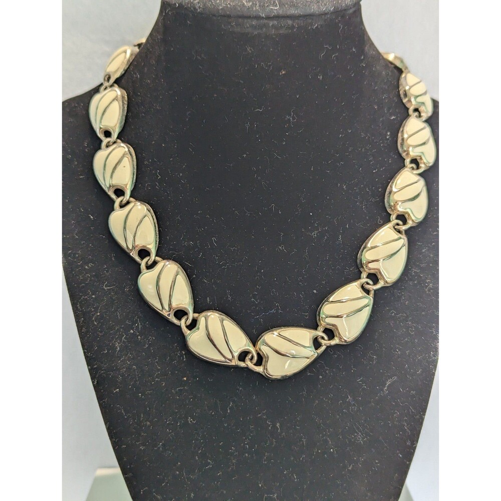 White Enamel Abstract Gold Tone Necklace MCM